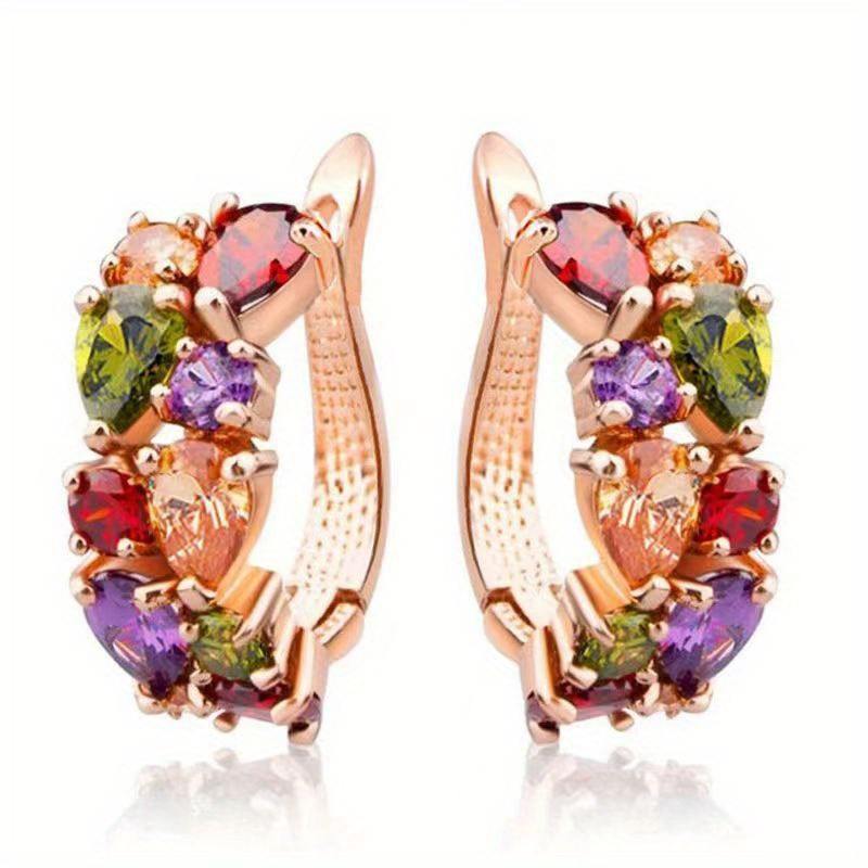 

Full Color Shiny Zircon Decor Hoop Earrings Jewelry Daily Wear Accessories