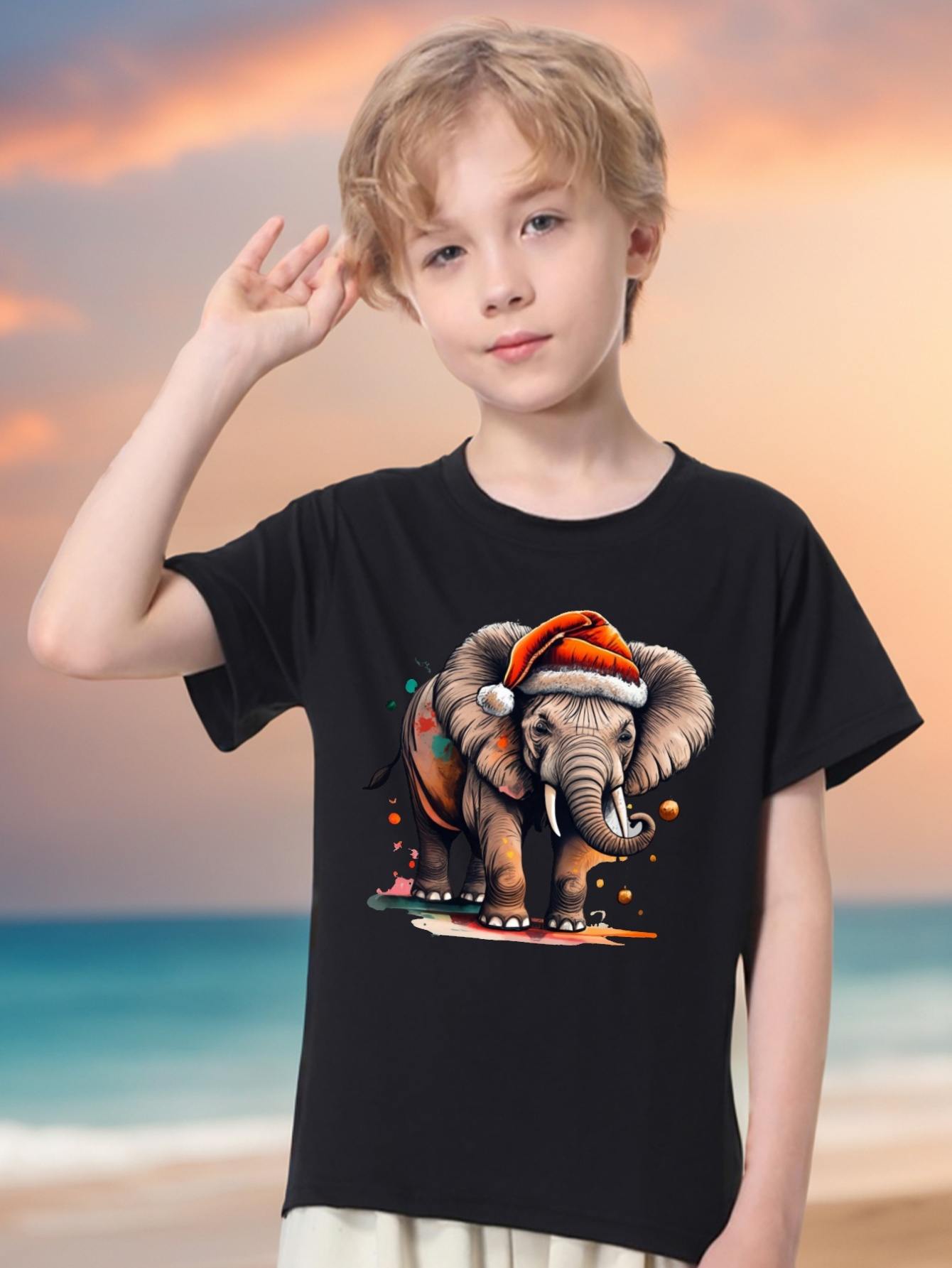 Christmas Elephant Sheep Print Tee Tops Boys Round Neck - Temu