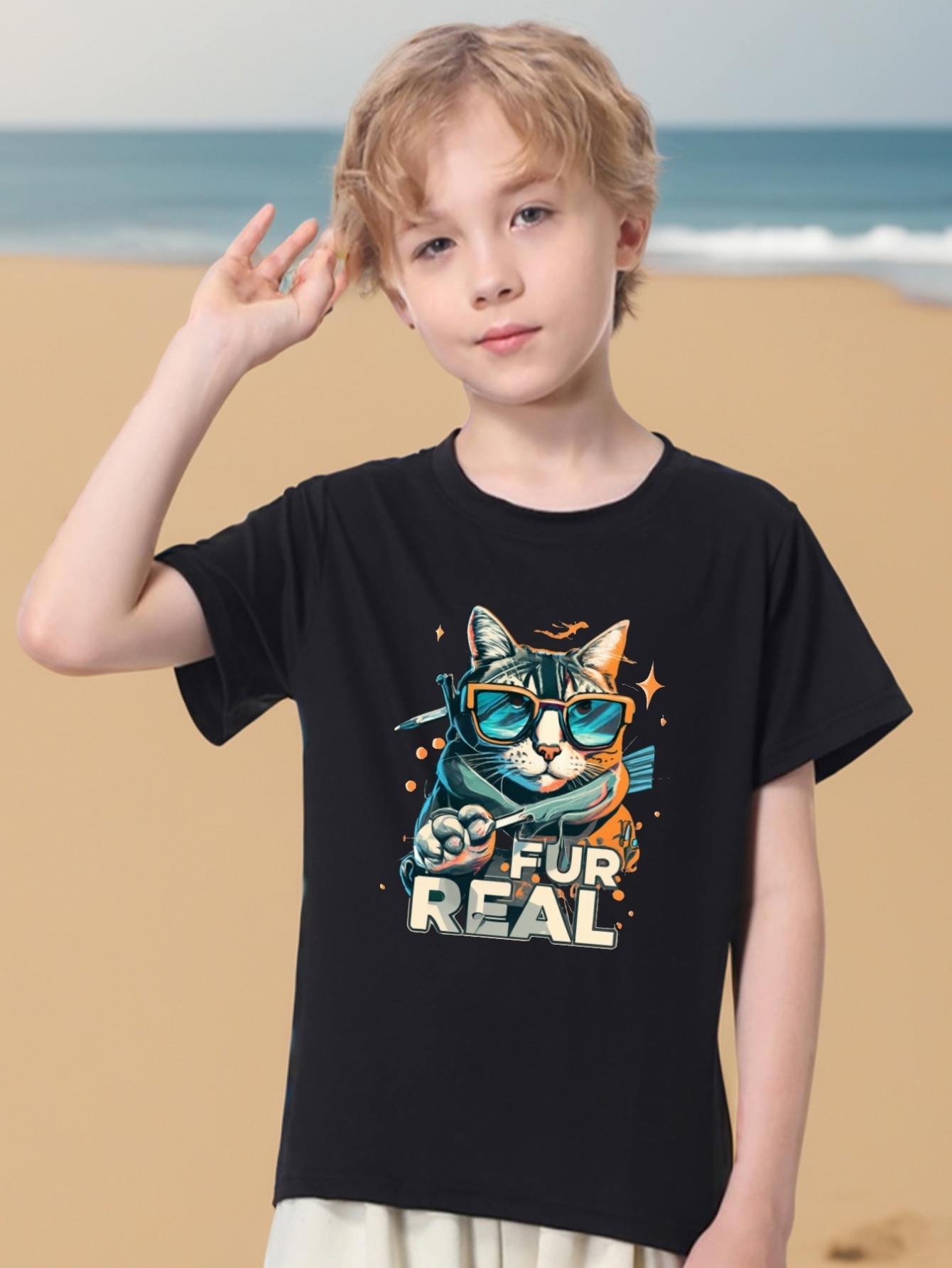 Cat Christmas Horse Print Tee Tops Boys Round Neck - Temu Australia
