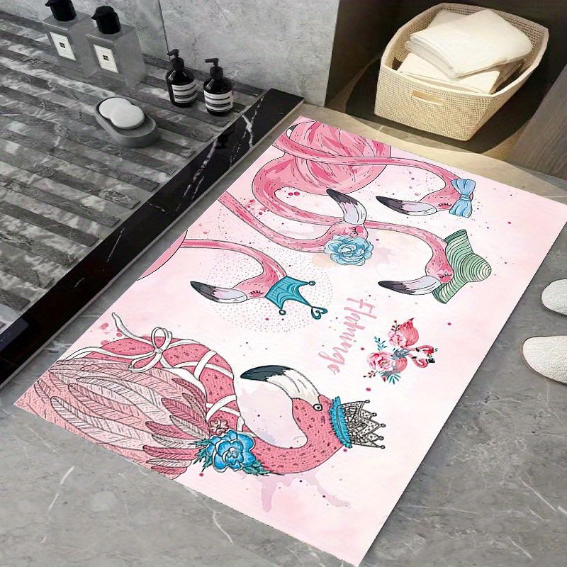 1pc Hd Printed Flamingo Design Door Mat, Cartoon Style Water