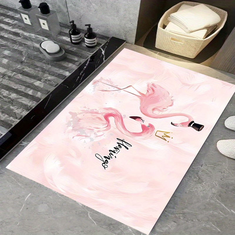 

1pc Crystal Velvet Pink Flamingo Bathroom Floor Mat, Non-slip Machine Washable Without Shedding, Suitable For Bathroom, Laundry Room, Entrance, Bedroom, And Outdoor Use