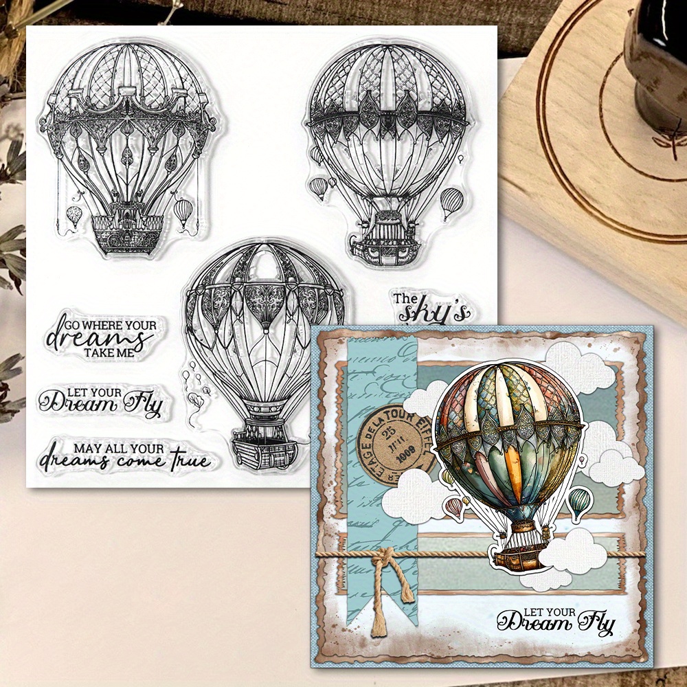 

Mangocraft Vintage Hot Air Balloon Clear Stamps - Diy Scrapbooking & Card Making Kit, Silicone Crafting Stamps For Decorative Photo Gifts And Thank You Cards