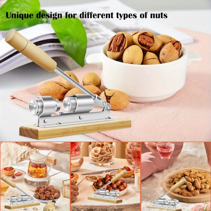 

1pc Heavy Duty Walnut Cookie Cutter, Adjustable Nutcracker For Hazelnut, Almond, Walnut, Brazilian Nut, Desktop Wooden Base Nutcracker With Handle
