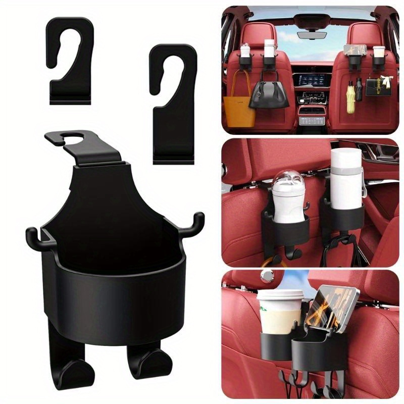 Car Headrest Dual Cup Holder Seat Back Organizer Phone Drink Bottle Holder  Black
