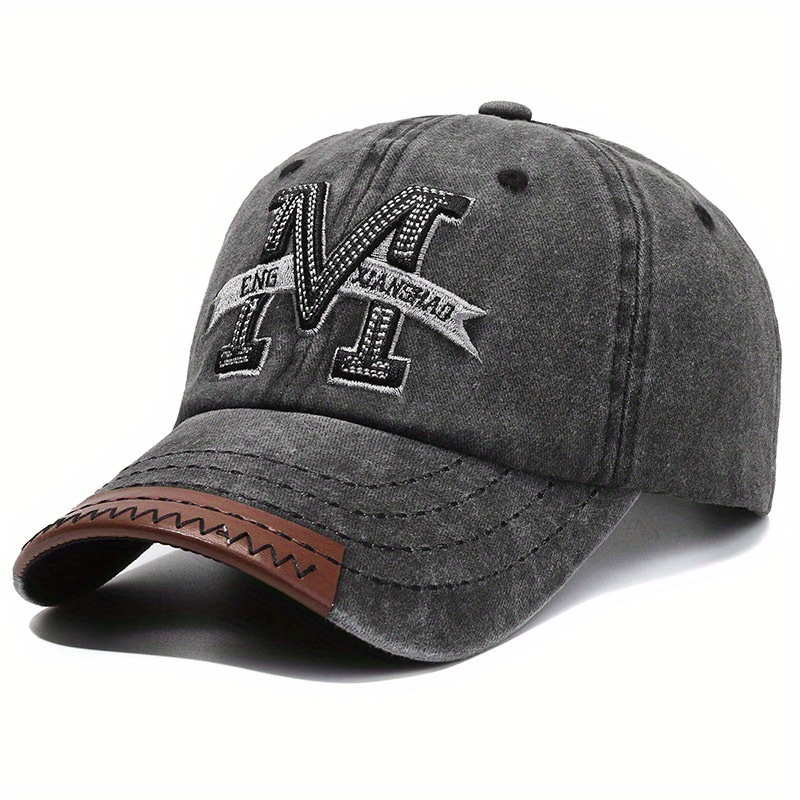 TEMU Letter M Embroidery Baseball   Solid Color Washed Distressed Vintage Baseball   Lightweight Adjustable Sun Hats For Women Men