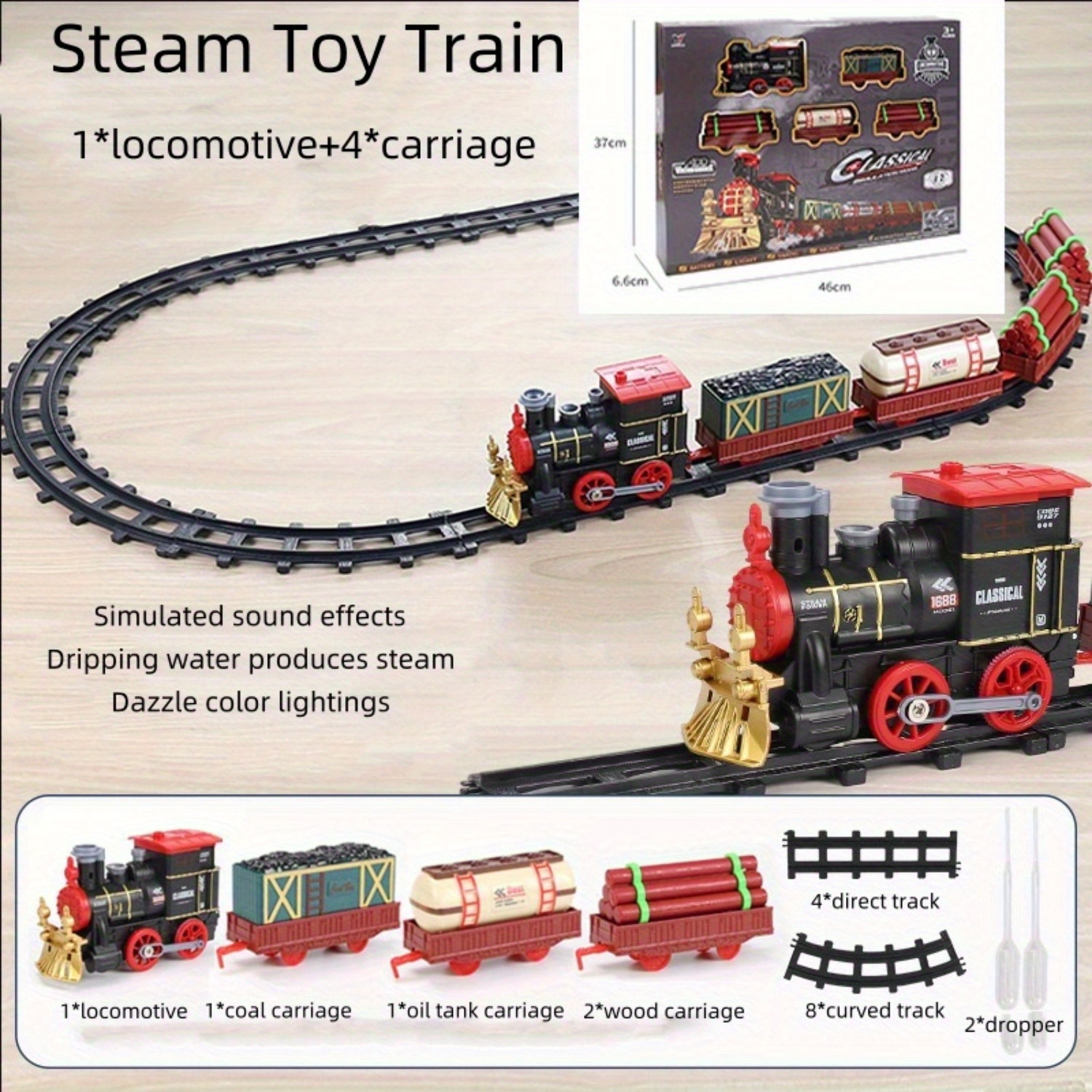 Juego de tren de aleación de metal, juguete de tren eléctrico para niños y  niñas, con sonido de tren realista, luces y humo, regalos para niños de 3