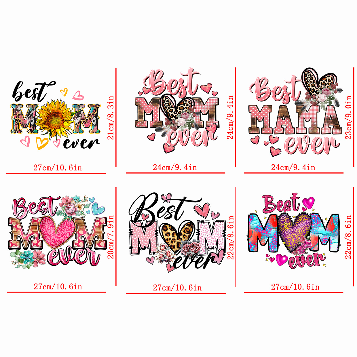 

1/6pcs Iron On Stickers Best Mom Ever Mother's Day Heat Transfer Sticker Direct To Film For Diy Clothing T-shirt Mask Jeans Backpack