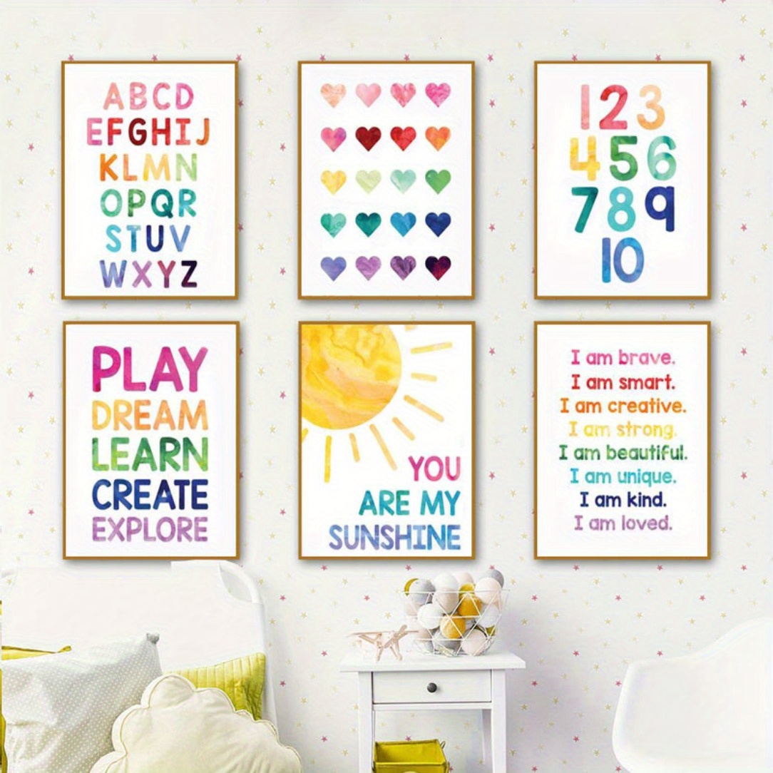 

6pcs Nordic Nursery Wall Art - Educational Numbers And Alphabet Poster Painting For Baby Room Decor - 8x10inch No Frame Included Eid Al-adha Mubarak