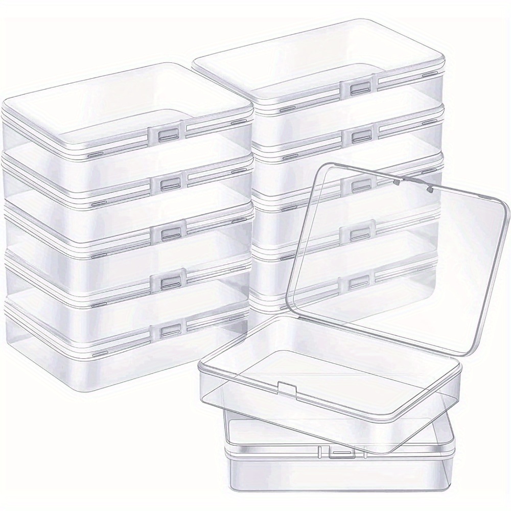 12pcs Small Plastic Storage Box, Plastic Storage Box With Hinged Lid,  Rectangle Clear Craft Storage Box, Multipurpose Organizer Container, For  Beads