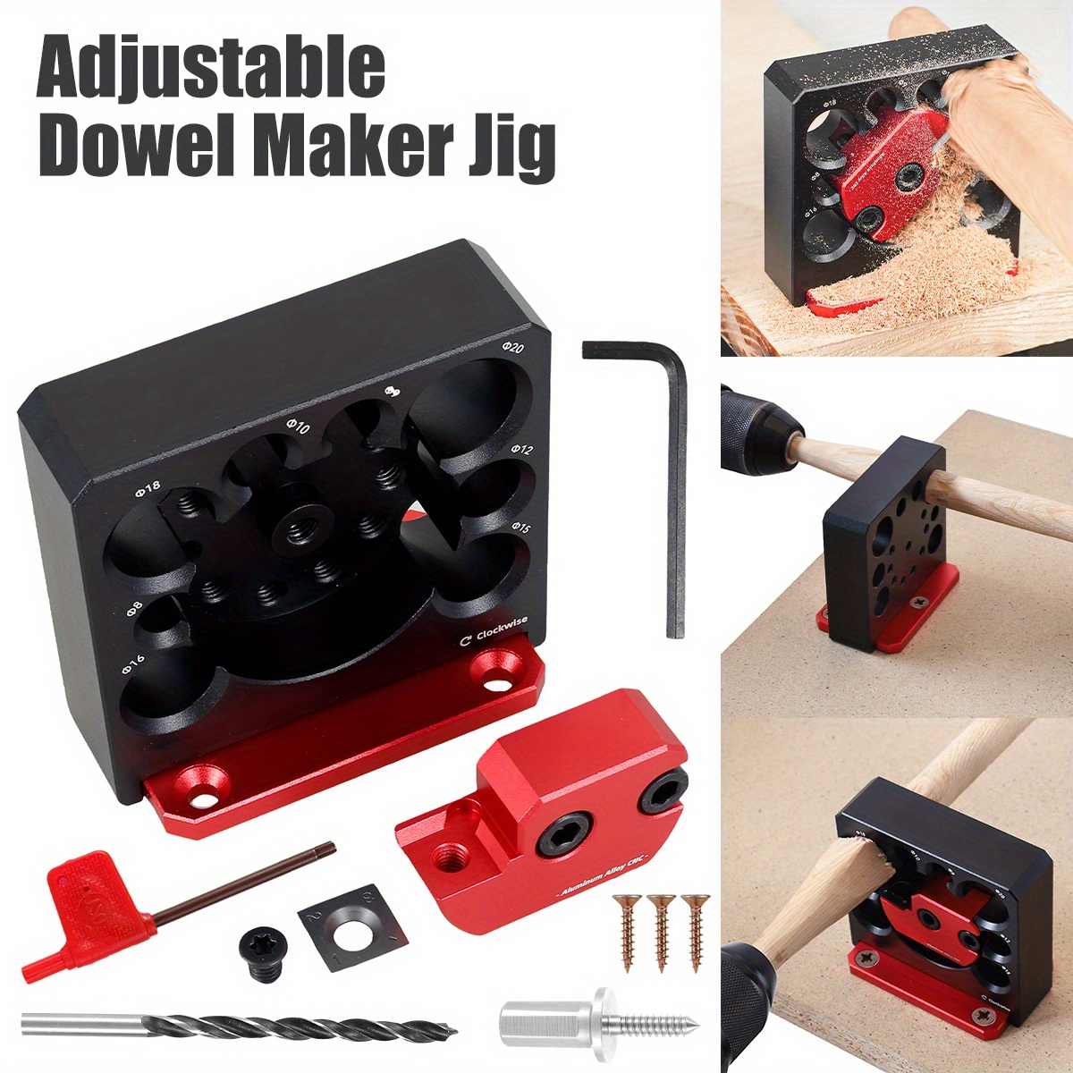 Efficient High-Speed Dowel Maker with Replaceable Carbide Inserts |  Aluminum Alloy Dower Cutter | 8 Metric Size Holes | Ideal for Dowel  Woodworking
