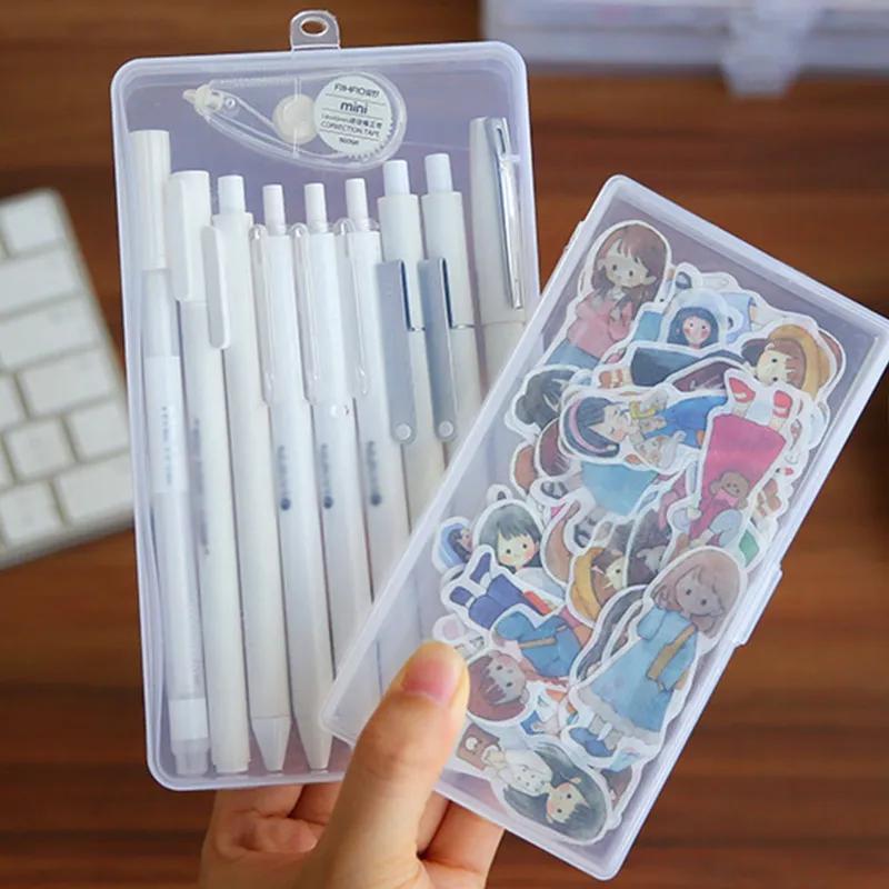 1pc Clear Pencil Case & 3pcs Random Sticker