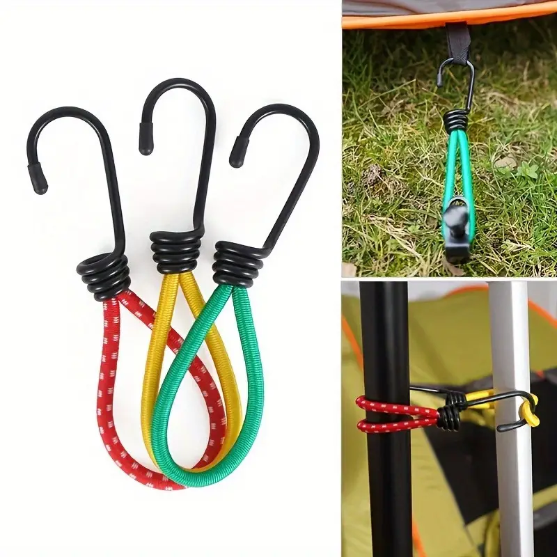 3pcs/set Bungee Cords With Hooks, Short Elastic Bungee Cords Rope With  Spiral Hook, Heavy Duty Rubber Bungee Strapping Tape For Tarps, Tents, Wire  Rac