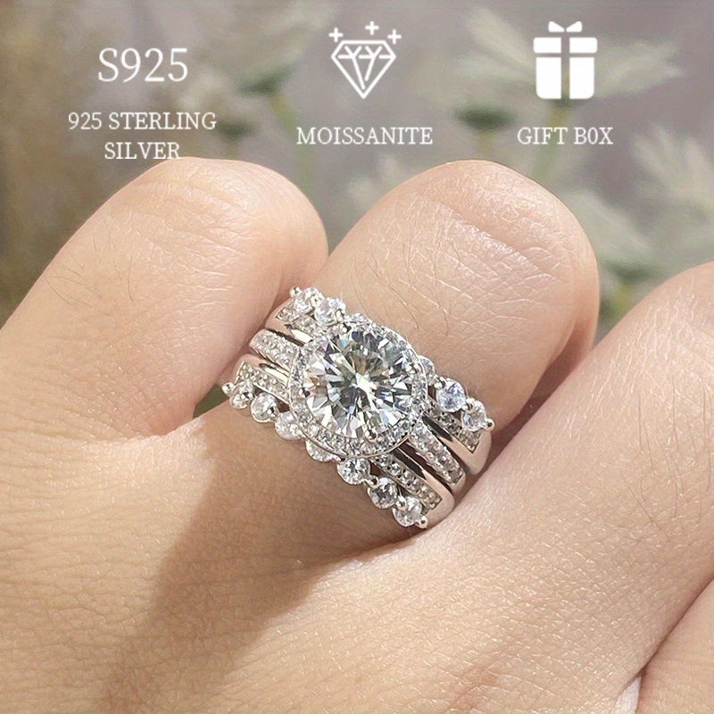 Sterling Silver Ring Wedding Set - Free Shipping For New Users - Temu  United Kingdom