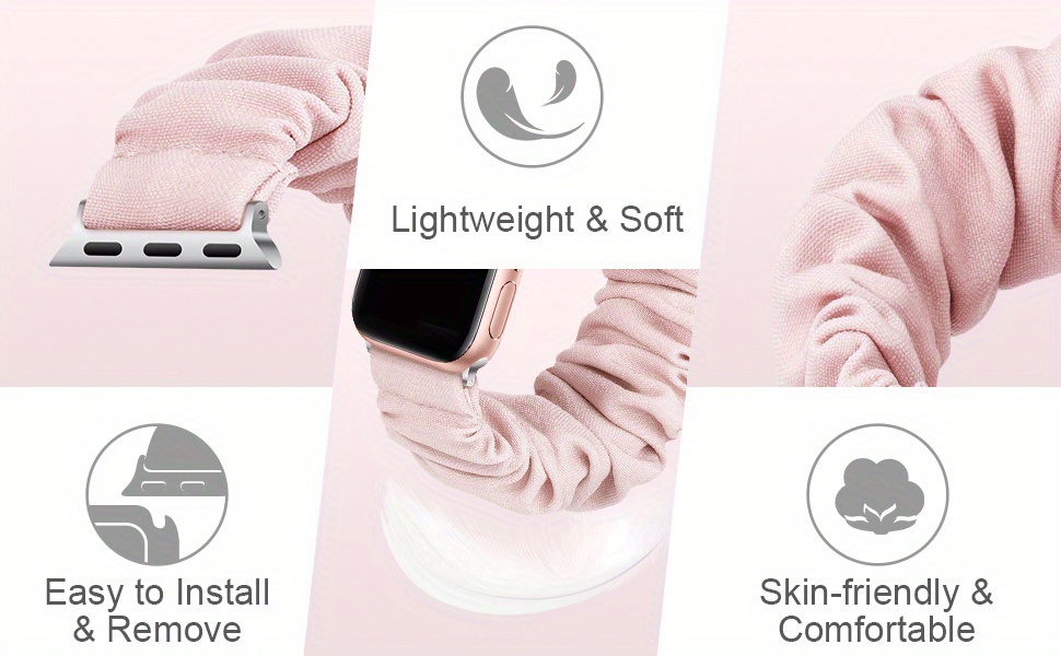 Scrunchie Band for Apple Watch - Cute Printed Elastic Solo Loop Band in Beige, Pink, Green, White, and Brown, Compatible with Series 8, 7, 6, 5, 4, 3, 2, 1 SE, Available in Sizes 38mm, 40mm, 41mm, 42mm, 44mm, 45mm, Bracelet for Apple Watch