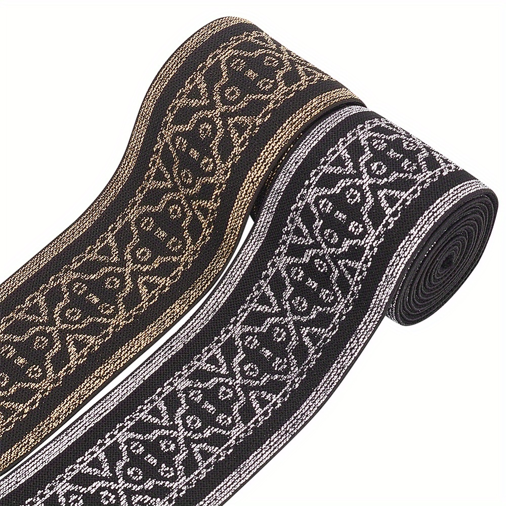 2 Rolls 4 Yards 2 Colors Flat Flower Elastic Wide Band Black Soft Elastic  Band For Sewing Supplies Mixed Color 52mm 2 Yards/color