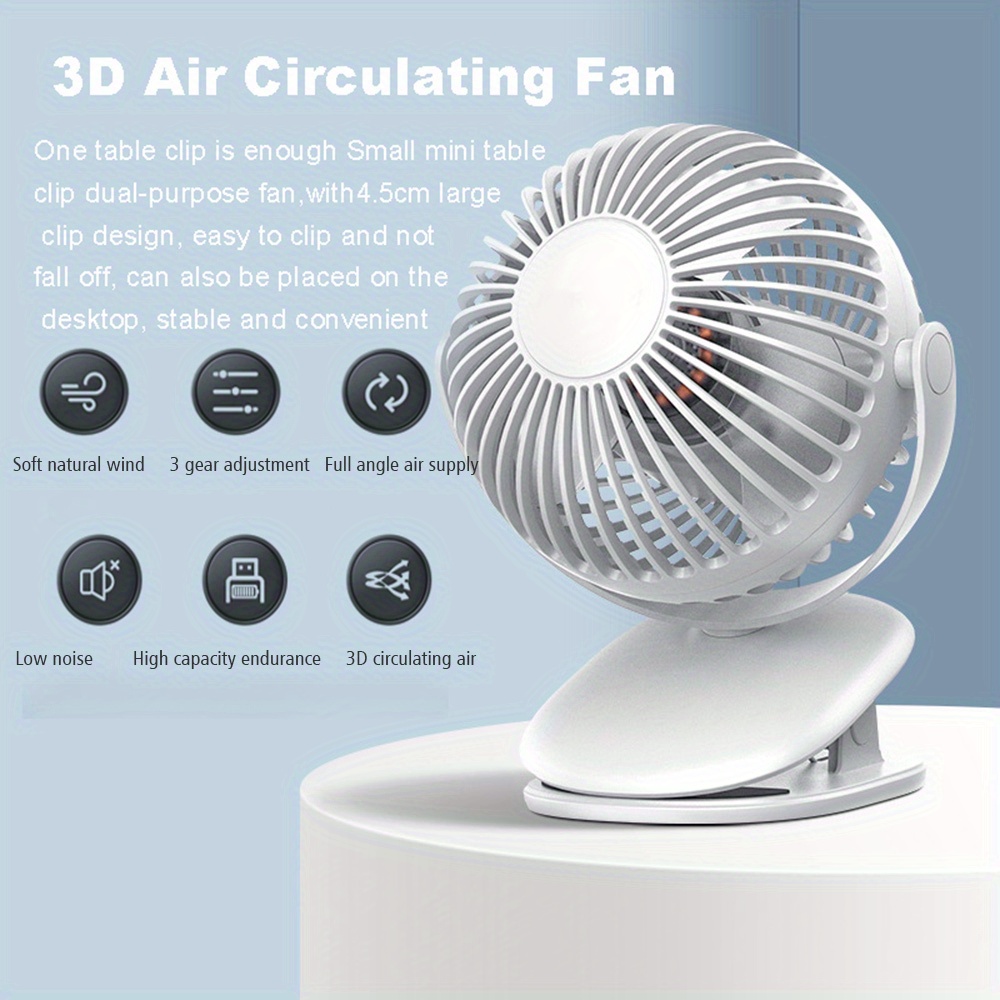     desktop clip fan 16     usb charging 3d circulation wind personal   blowing small fan summer essential back to school supplies for rv outdoor camping picnic   details 0