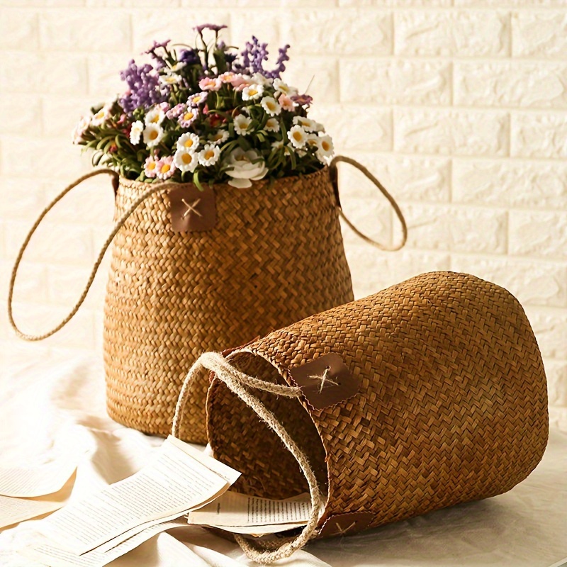 Macetero de mimbre, cesta de almacenamiento de flores, cesta