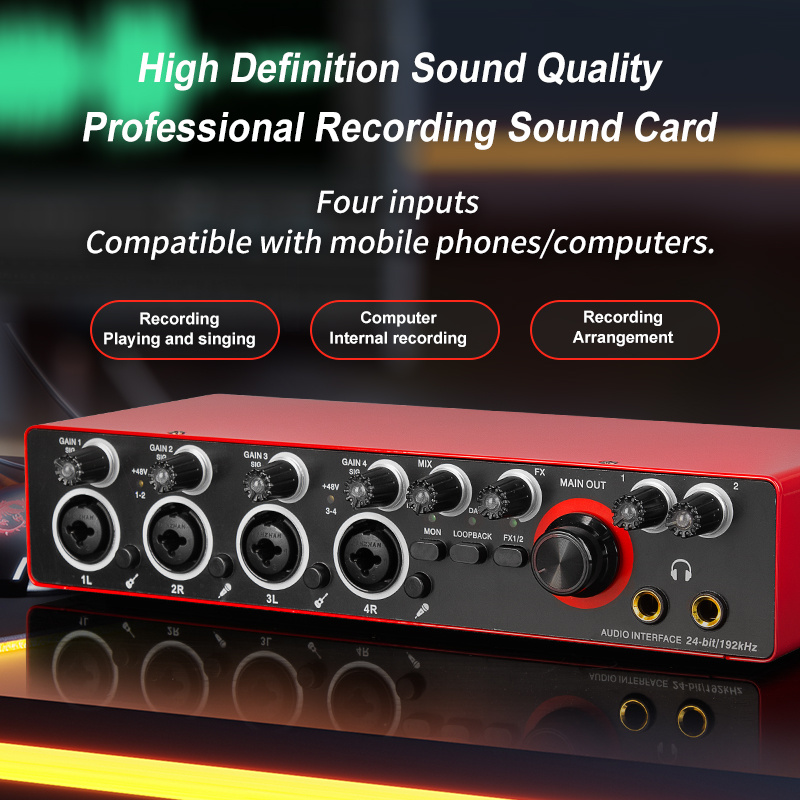 UC22 Audio Interface Sound Card 24-bit/192KHz AD Converter, Electric Guitar  Live Recording Professional Studio Singing, Podcast