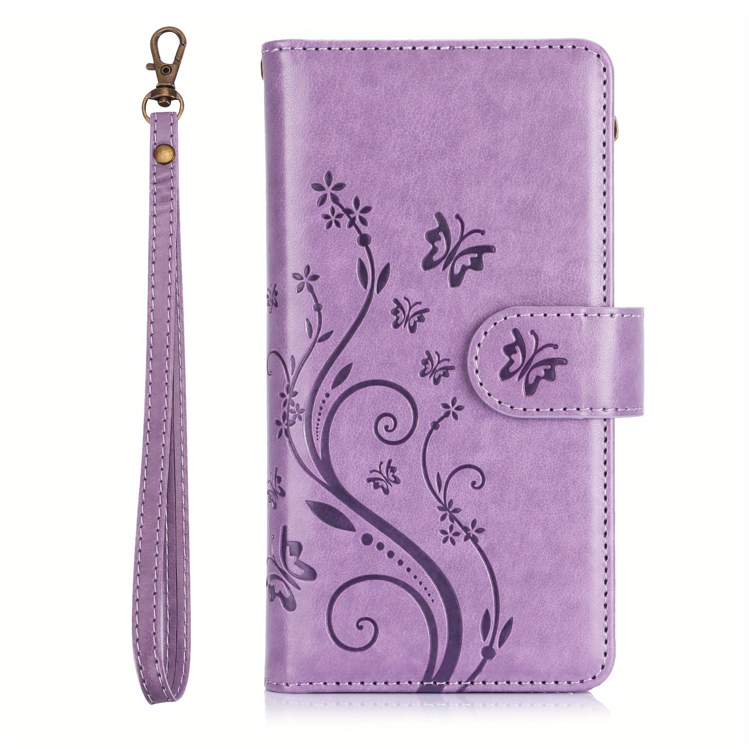 Image of Awquer Flower Pu Leather Zipper Wallet Case Suitable For Suitable For Galaxy S25fe/s25ultra/s25plus/s25/s24fe/s24/s23/s22/s21/s20 Fe Ultra/s10/s9 Plus Lanyard Flip Card Slot Stand Magnetic Phone Cover
