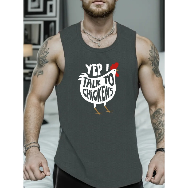 

Yep I Talk To Chickens Print Tees For Men, Casual Quick Drying Breathable T-shirt, Short Sleeve T-shirt For Summer