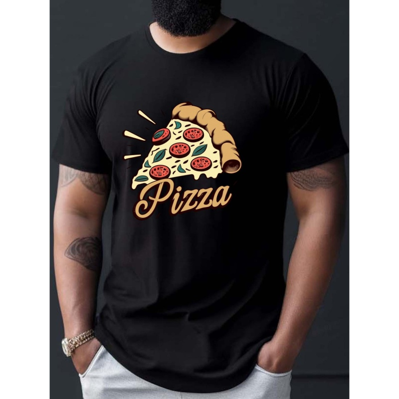 

Pizza Print T Shirt, Tees For Men, Casual Short Sleeve T-shirt For Summer