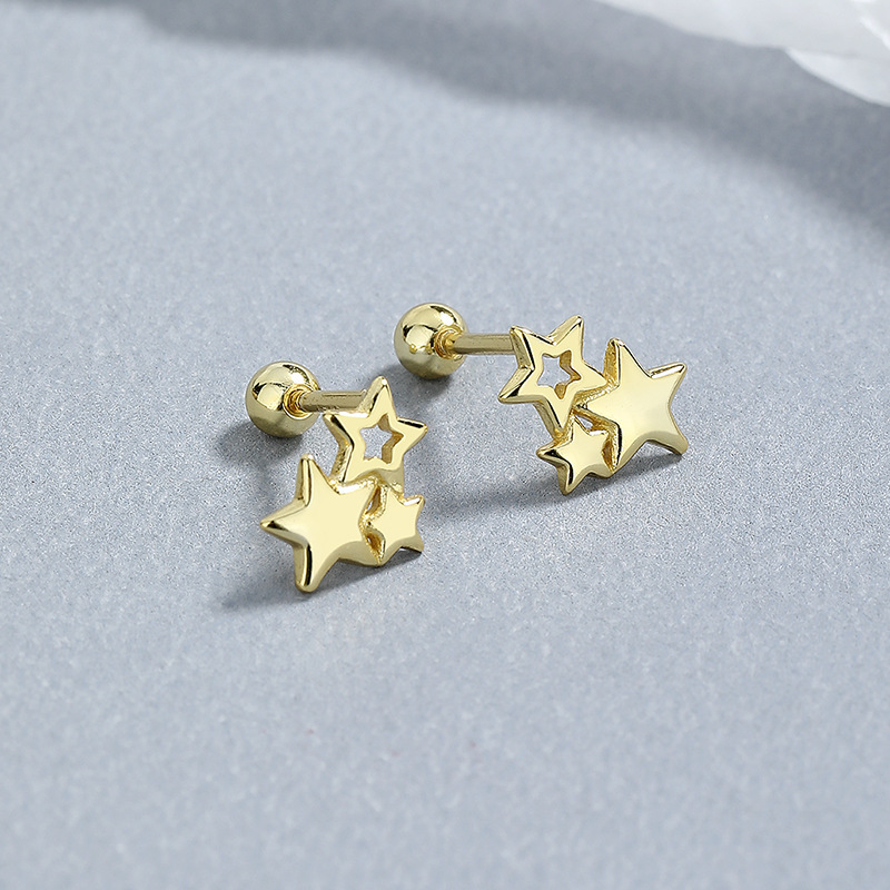 Rose Gold Star Earrings for Girls, Hypoallergenic Fire Opal Stud Earrings for Women ARSKRO S925 Sterling Sliver Little Small Tiny Cute Earring