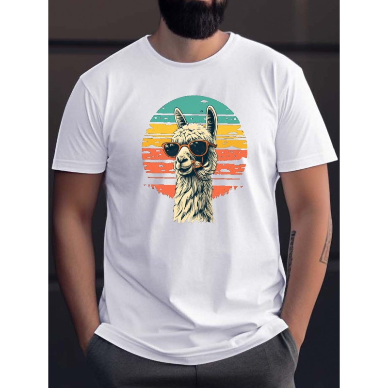 

Alpaca In Sunglasses Print T Shirt, Tees For Men, Casual Short Sleeve T-shirt For Summer