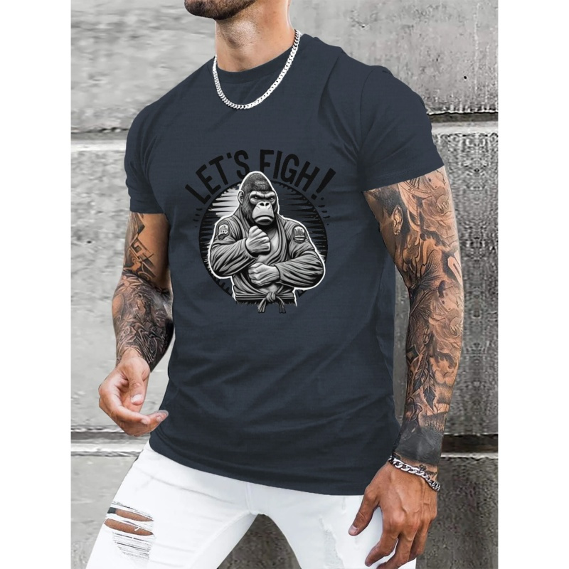 

Let's Fight Print T Shirt, Tees For Men, Casual Short Sleeve T-shirt For Summer