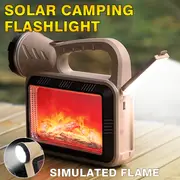 1pc solar led flashlight flame hand lamp multi function working searching light usb charging outdoor atmosphere camping lamp simulated flame details 2