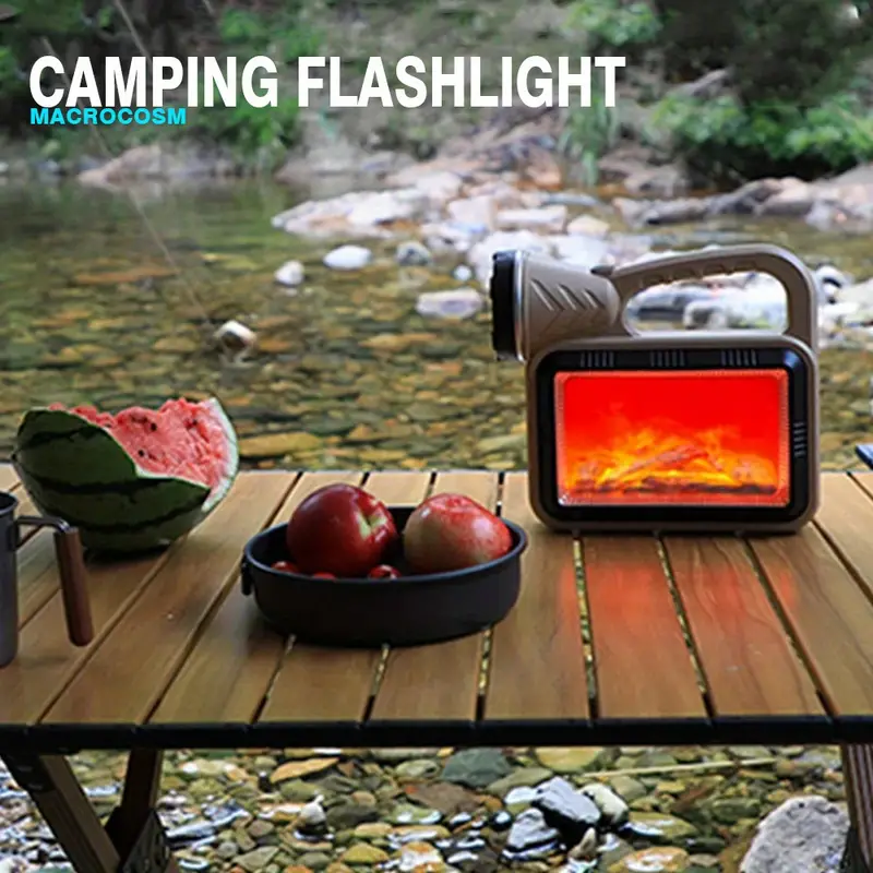 1pc solar led flashlight flame hand lamp multi function working searching light usb charging outdoor atmosphere camping lamp simulated flame details 6