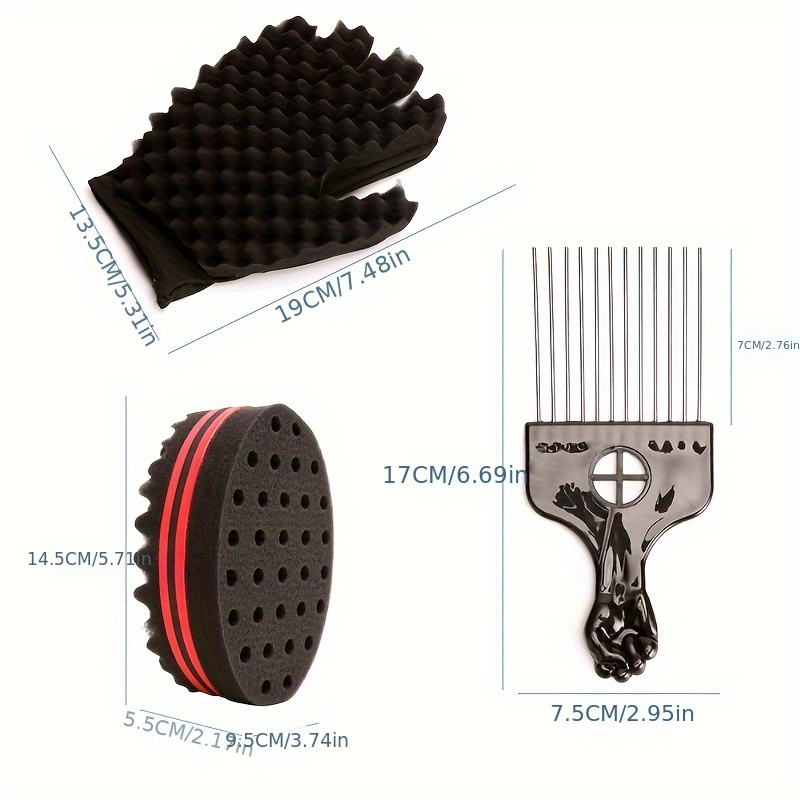 3pcs/Set Hair Twist Sponge Kit, Curl Sponge Brush, Afro Twist Hair Comb,  DIY Hairdressing Tools For Dreadlock And Afro Hair