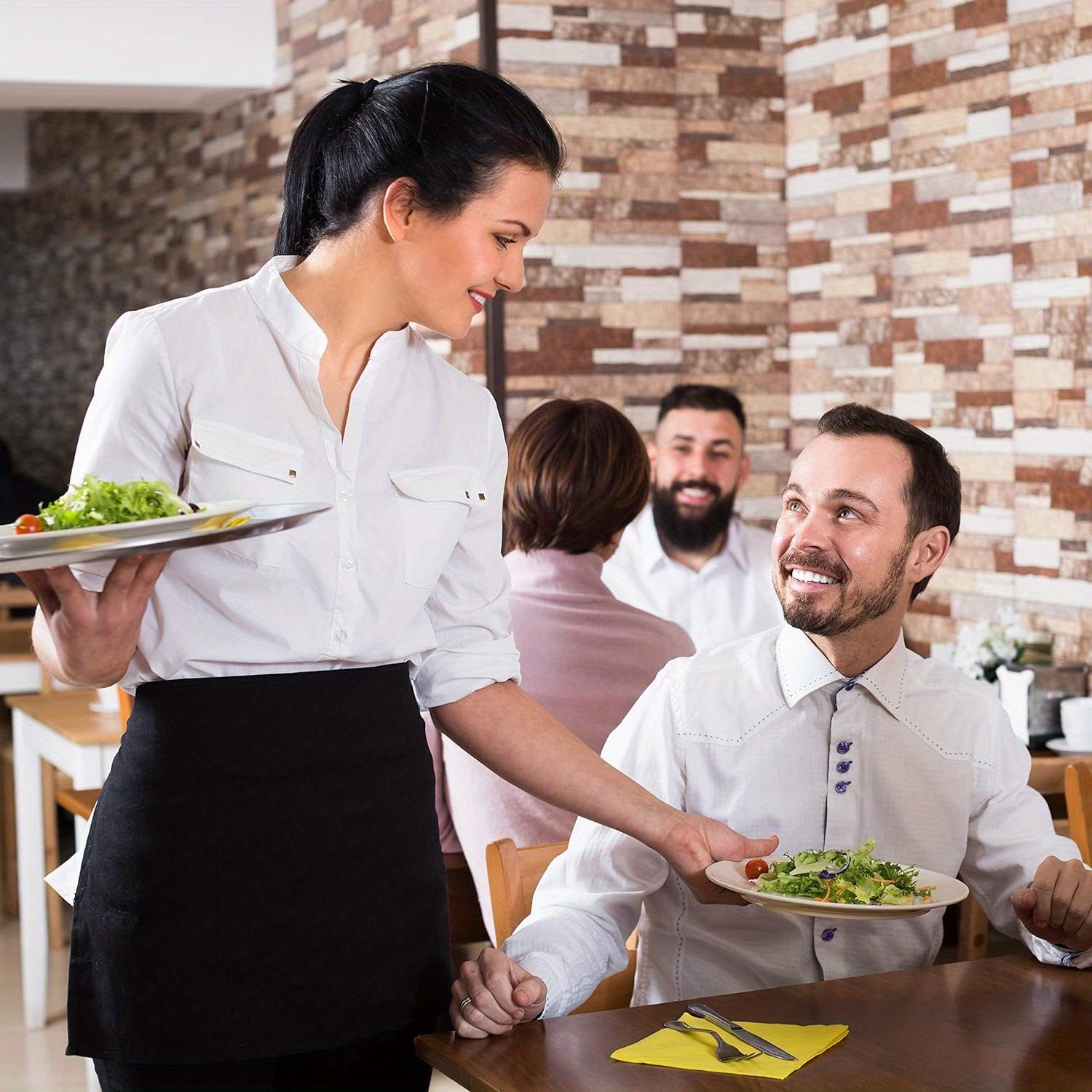 6/12 Pezzi Grembiuli Da Server Con 3 Tasche, Grembiule In Vita, Grembiule  Da Cameriera Per Donne E Uomini, Resistente All'acqua Con Lunga Cintura In