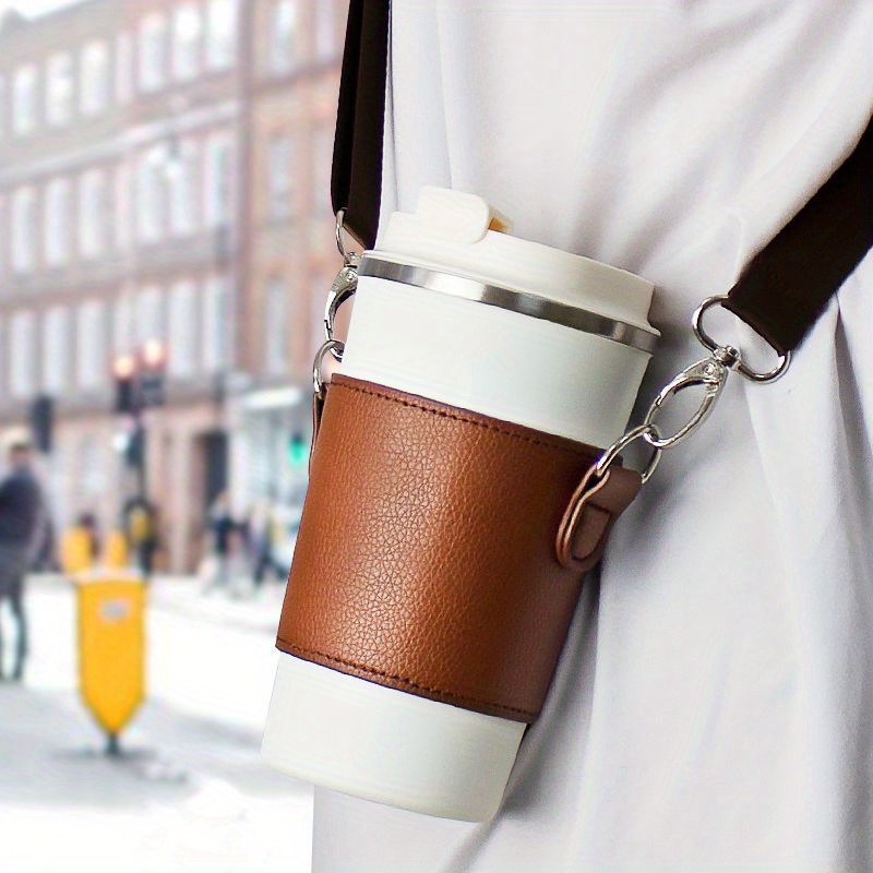 Leather Coffee Cup Holder Strap  Coffee Cup Sleeve Holder - Water