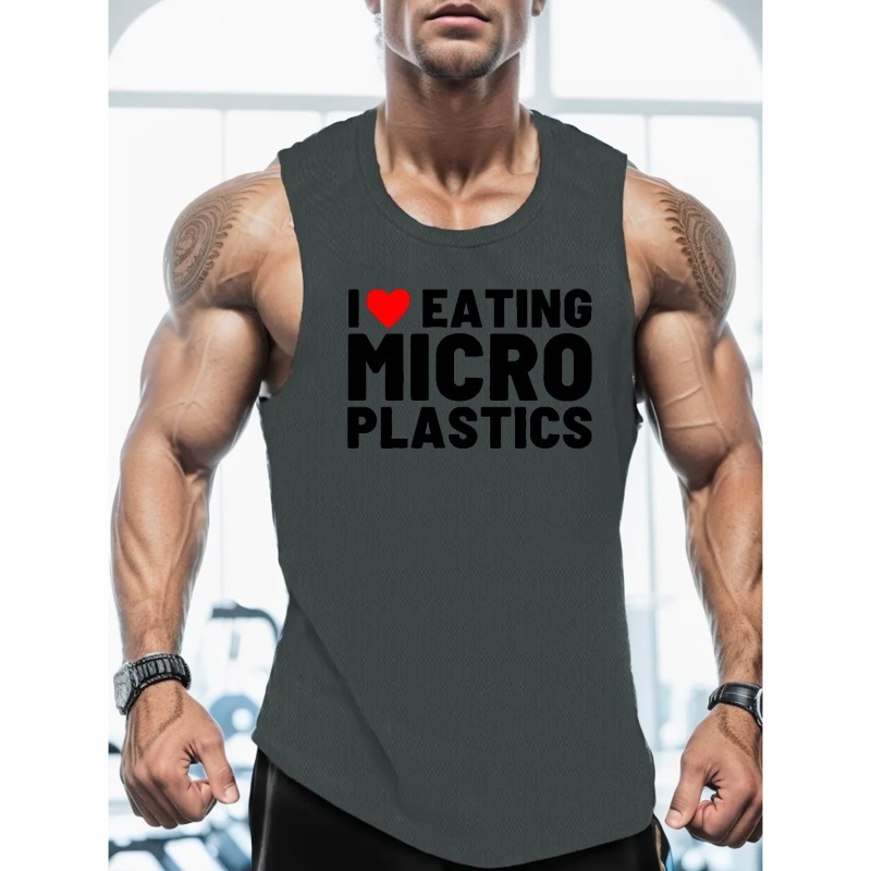 

I Love Eating Print Sleeveless Tank Top, Men's Active Undershirts For Workout At The Gym