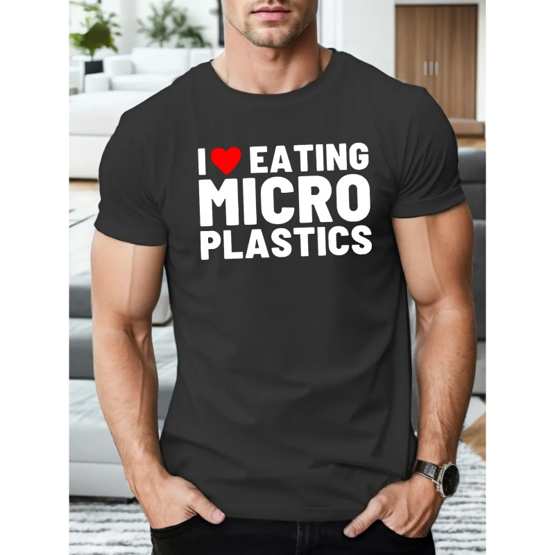 

Micro Plastics Print Men's Short Sleeve T-shirts, Comfy Casual Breathable Tops For Men's Fitness Training, Jogging, Outdoor Activities