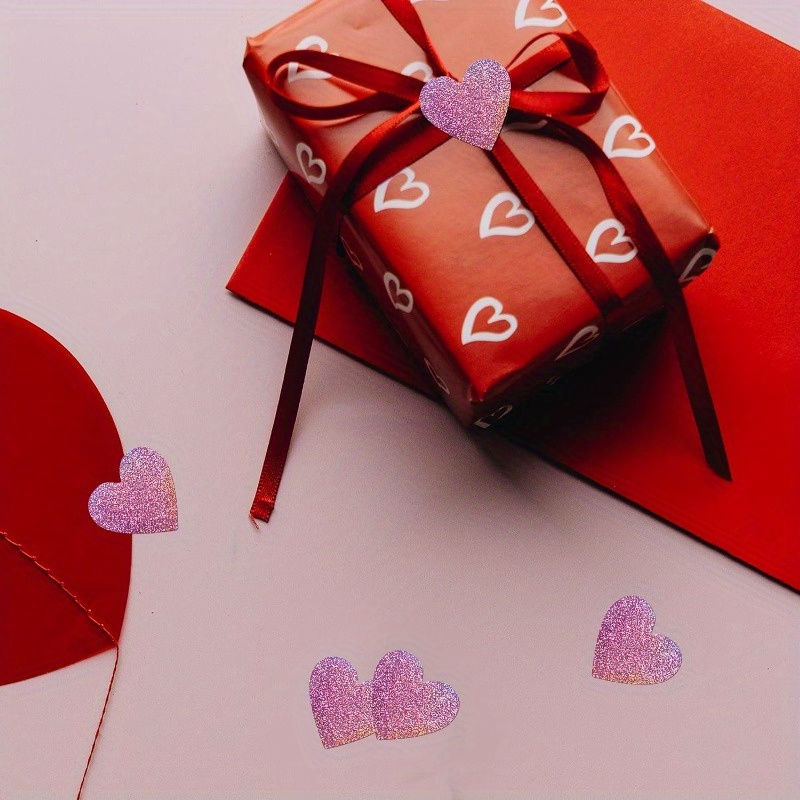 Valentine's Day Glitter Heart Stickers,Red Heart Stickers Roll,Heart Labels for Anniversaries Wedding(500Pcs/Roll)