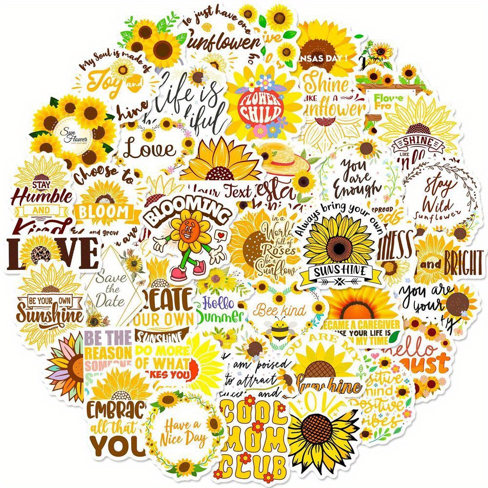 TINYSOME Resin Stickers Waterproof Sunflower Flowers Stickers