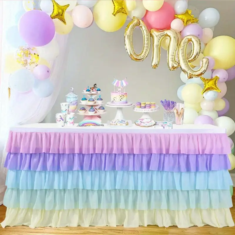pastel rainbow chiffon table skirt elegant pleated wave Temu