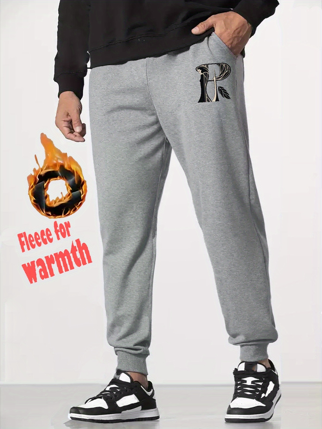 Plus Size Men's Joggers R Print Thick Fleece Sweatpants - Temu Canada