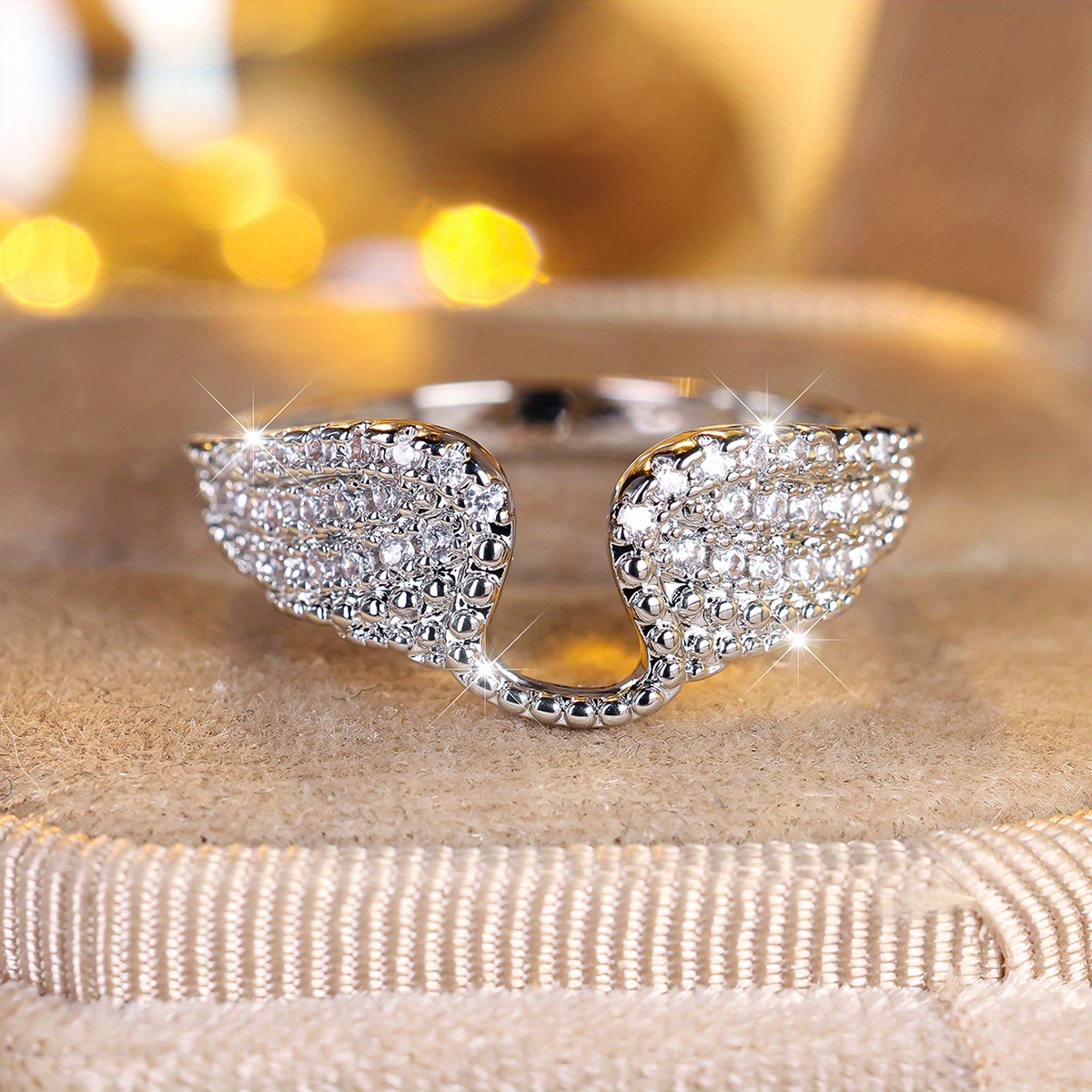 Wing Sparkling Synthetic Zirconia Bridal Luxury Elegant Wedding Ring Valentine's Day Jewelry
