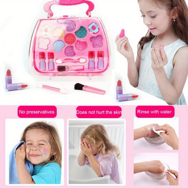 Bolso para niña con kit de maquillaje para jugar, bolsos de maquillaje para  niños pequeños con accesorios de cosméticos rosados, mi primer bolso