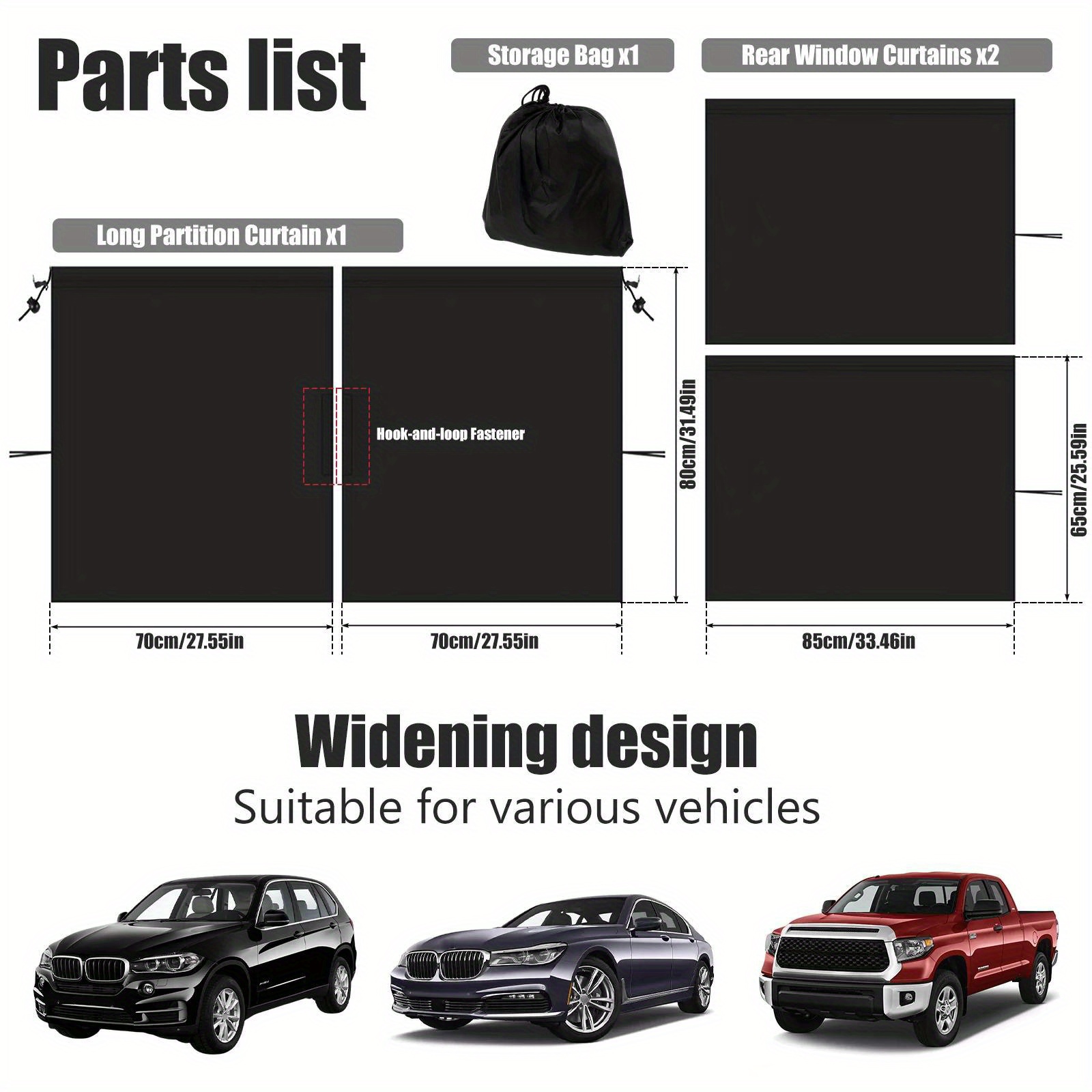 Car Front and Rear Partition Curtain Removable Divider Sun Shade