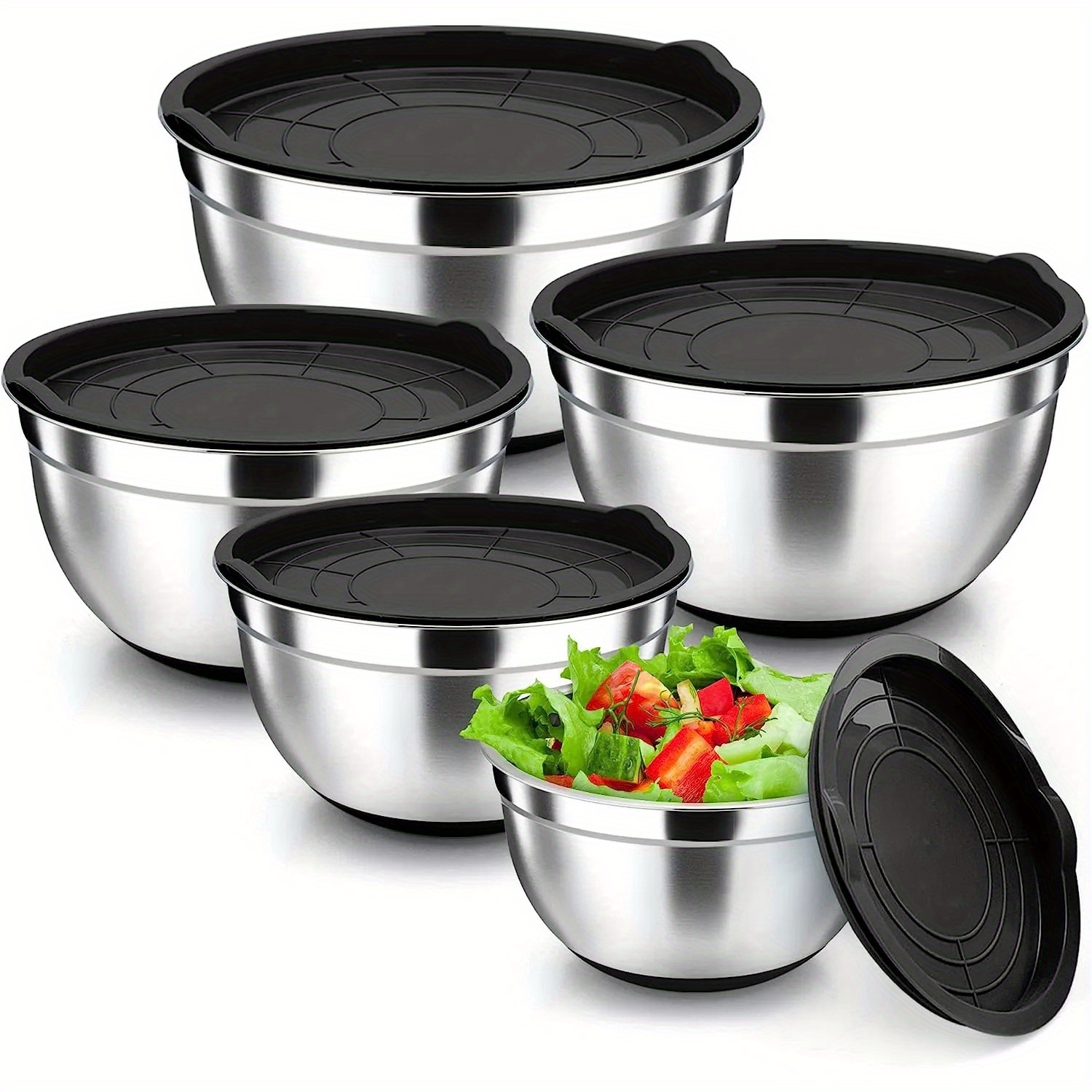 1set New Plastic Bowl With Handle 4pcs Salad Bowl Set. Large Size Baking & Mixing  Bowl, Egg Beating & Kneading Dough Bowl, Vegetable Washing Bowl