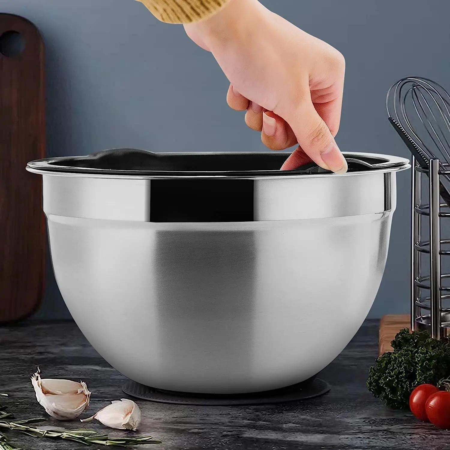 5pcs set mixing bowl set of 5 stainless steel nesting bowls for kitchen baking serving airtight lids heavy duty dishwasher safe kitchen stuff kitchen accessories home kitchen items details 5