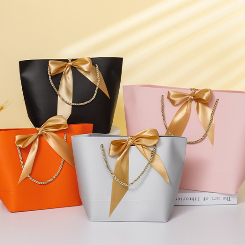 Bolsa de regalo pequeña con asas, lazo, cinta de papel a rayas, bolso de  mano, galletas, dulces, Festival, bolsas de embalaje de regalo, fiesta de