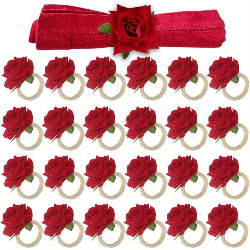 

10pcs Valentine's Rose Napkin Rings, Faux Rose Napkin Rings, Handicraft Flower Napkin Rings, Fake Rose Flower Napkin Holder Wedding Napkin Holder Table Decoration For Valerntine's Day Party