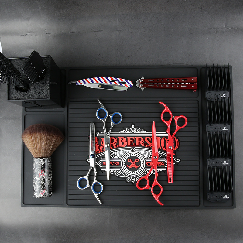 

1pc Barber Station Mat, Non-slip Organizer Mat For Clippers Scissors Trimmers Brushes, Barber Salon Table Mat
