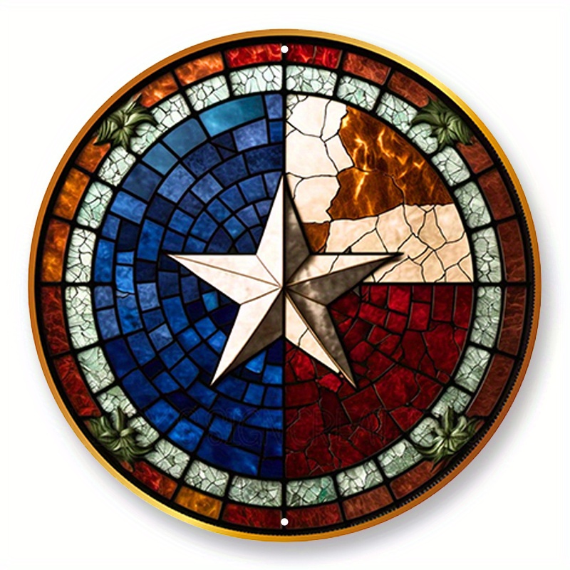 

1pc Aluminum Metal Sign, Creative Round Texas Star Sign, Wall Decor, Home Decoration
