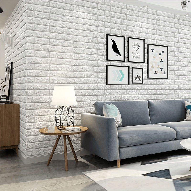 White 3D Peel and Stick Foam Brick Wall Panels Stickers 