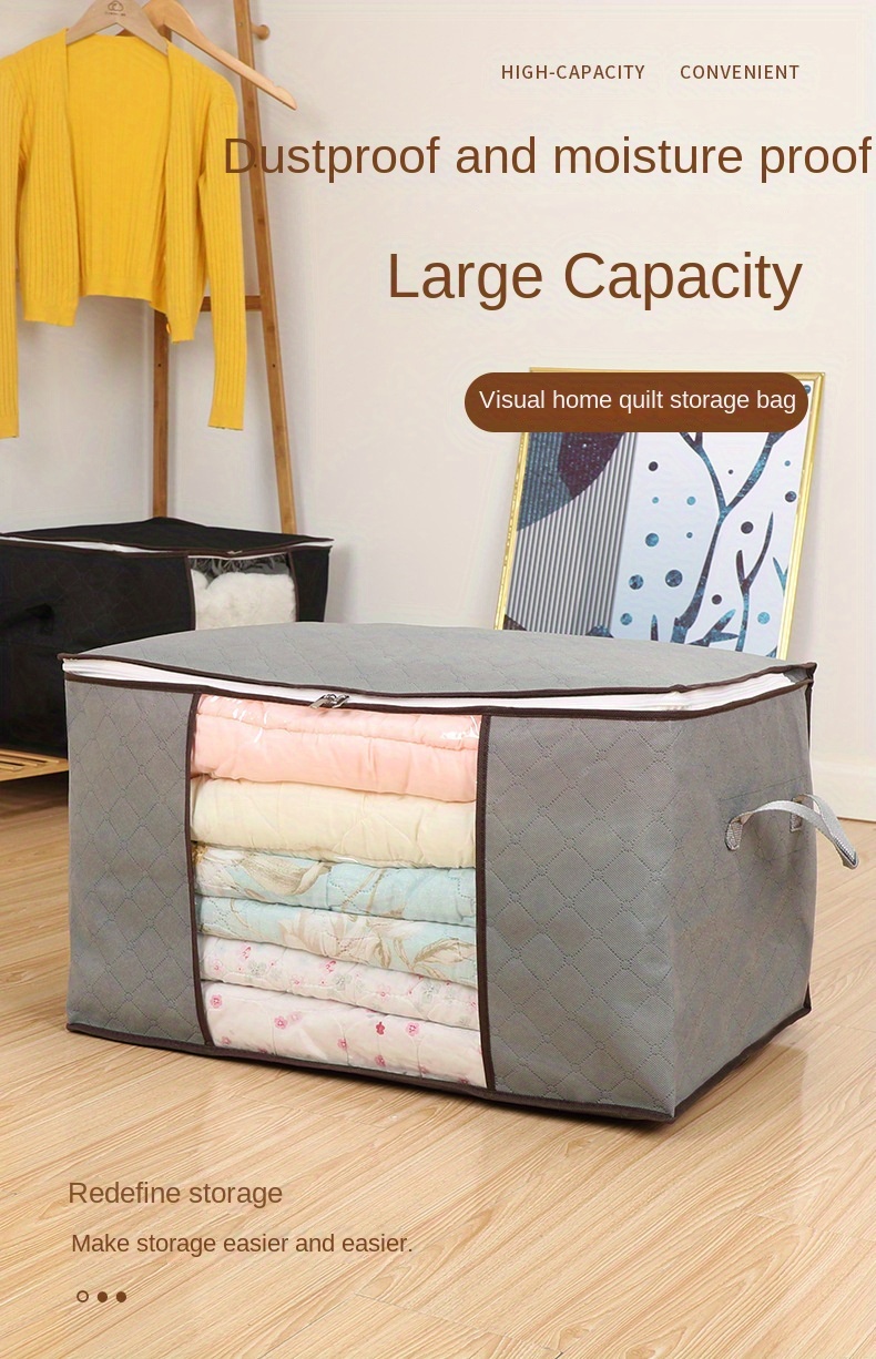 1pc large storage bag clothes storage with reinforced handle wardrobe zipper container with clear window details 0